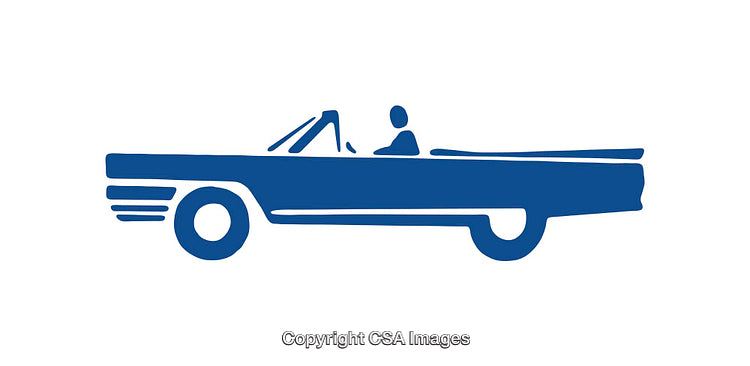 Minimalist Blue Convertible Car Icon with Driver Silhouette