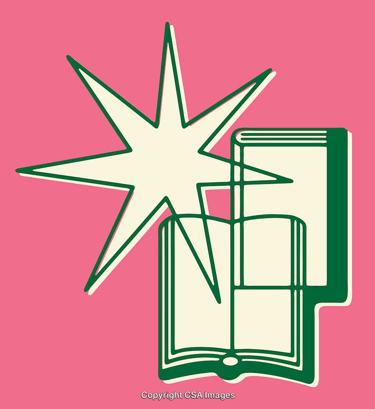 Illustration of Open Book with Star on Pink Background
