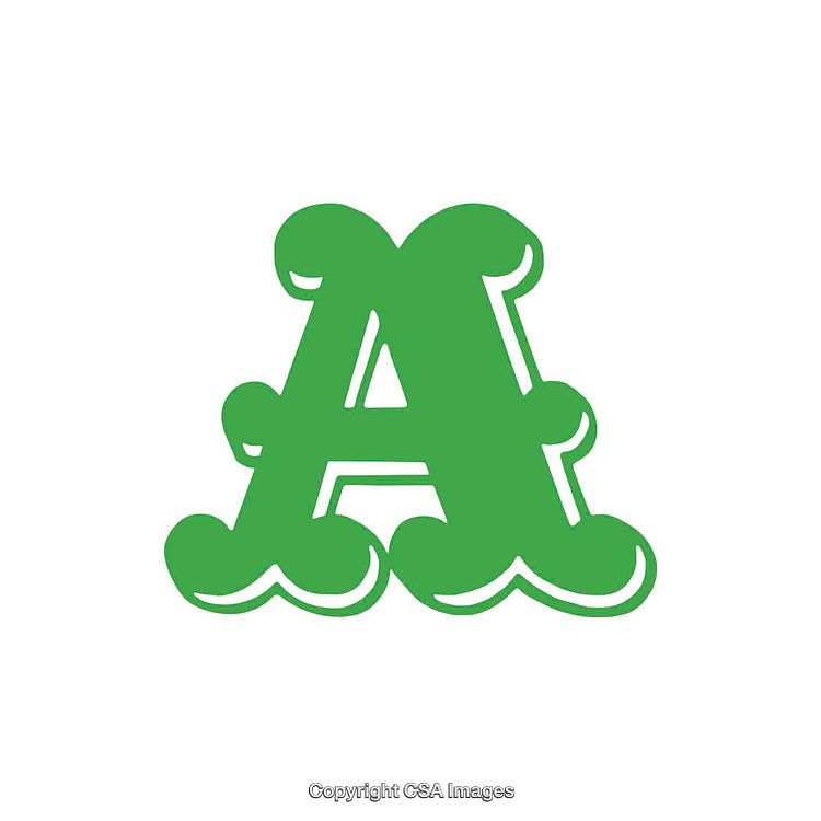 Green Stylized Letter A with Decorative Curves on White Background