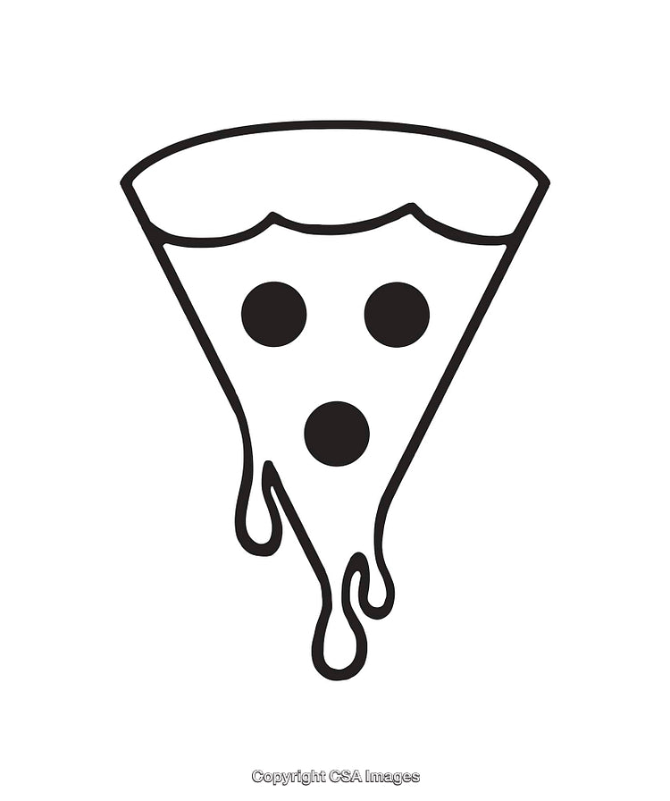Black and White Outline Art of a Melting Pizza Slice
