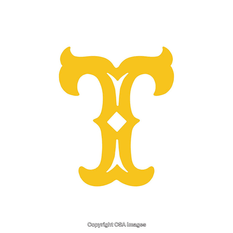 Elegant Ornate Yellow Letter T on White Background