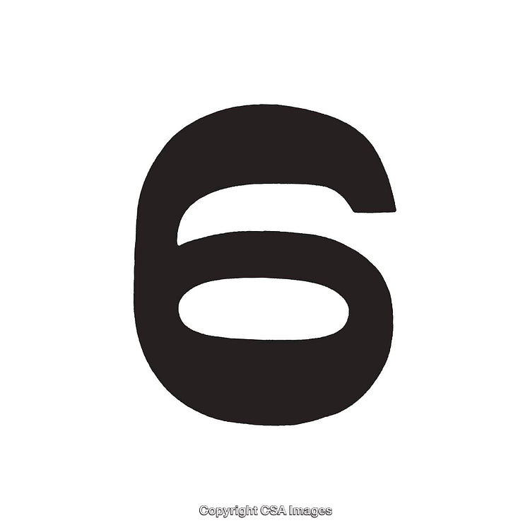 Black Number Six on a White Background in Bold Font