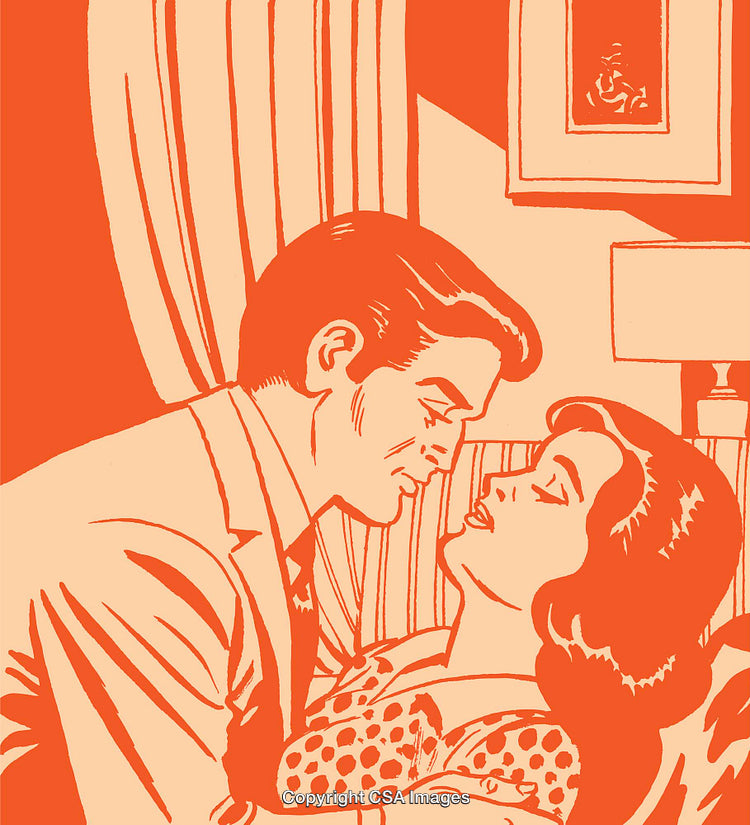 Retro Styled Illustration of a Couple Sharing a Romantic Moment