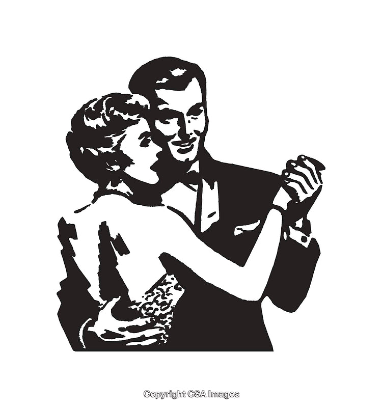 Elegant Couple Dancing in Vintage Black and White Line Art Style