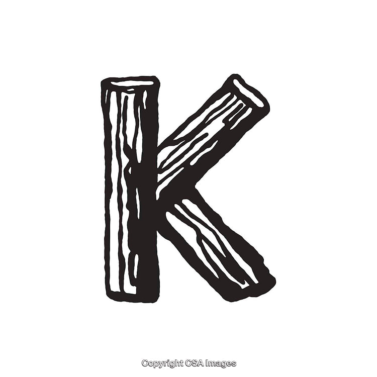 Rustic Wooden-Style Letter K Illustration with Detailed Grain Texture
