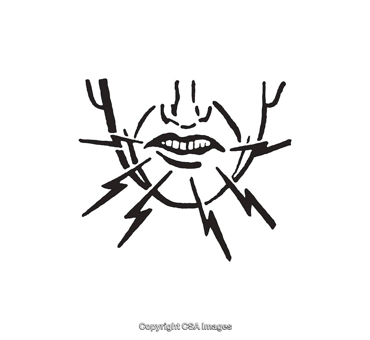 Black and White Illustration of Expressive Mouth and Energy Lines