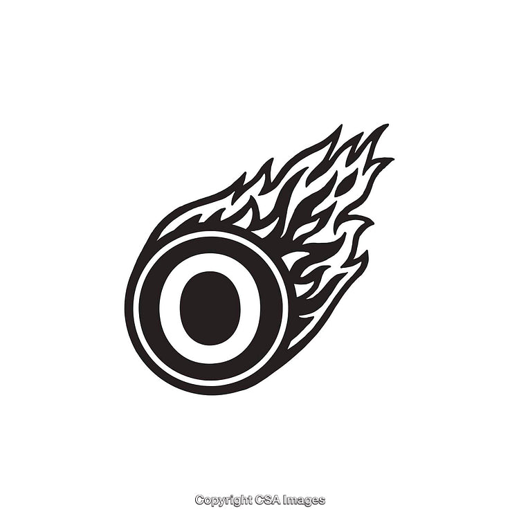Flaming Circle Emblem Shaped as Letter O in Black and White Design