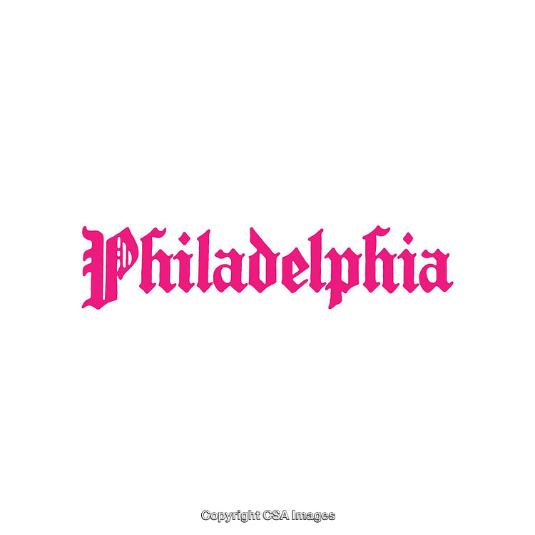 Philadelphia Styled In Pink Gothic Font On White Background