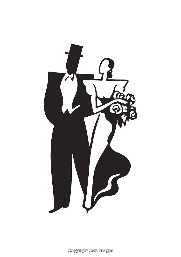 Elegant Bride and Groom Illustration in Classic Monochromatic Style