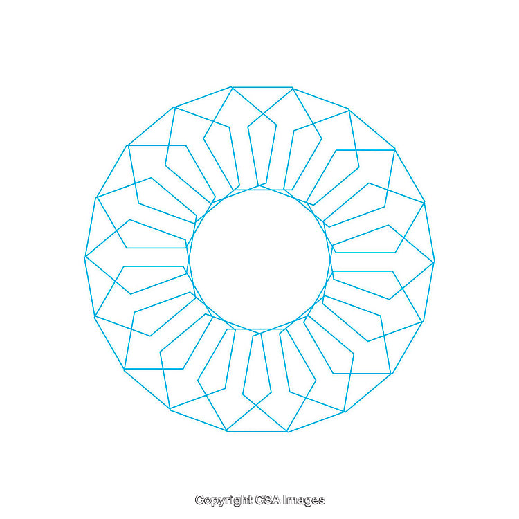 Abstract Geometric Circular Shape with Symmetrical Design in Blue Lines