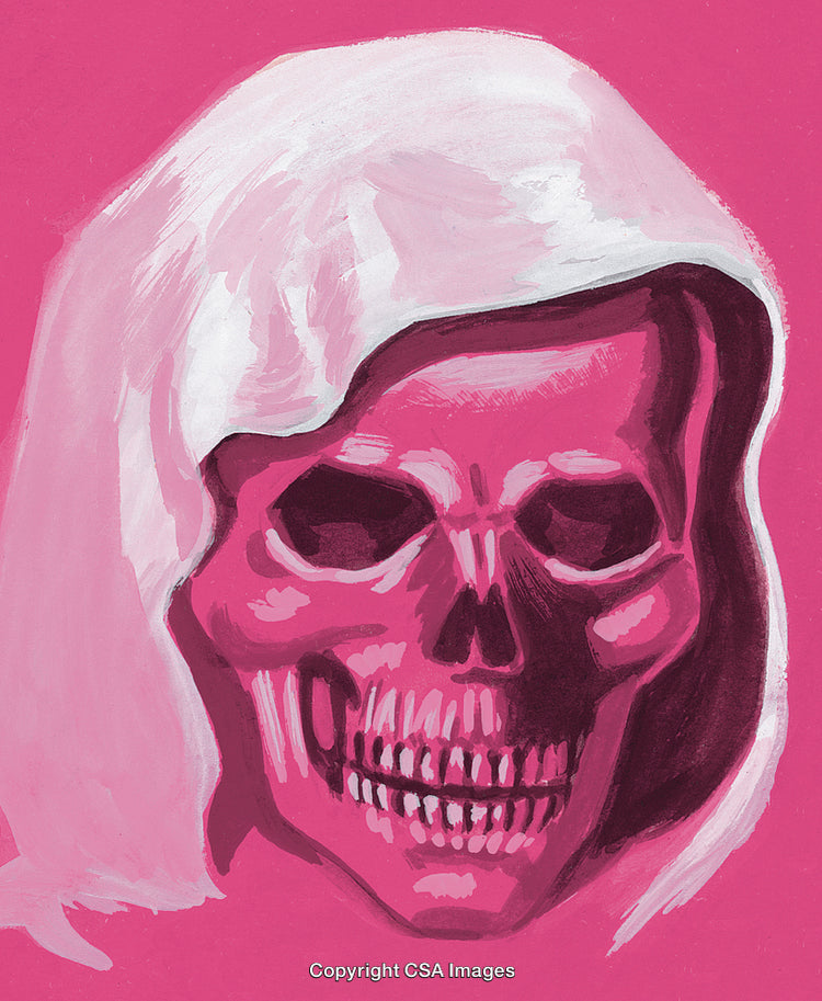 Pink Skull Artwork Featuring Bold Colors and a Dramatic Hooded Design