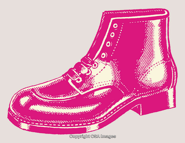 Pink Stylized Line Art Rendering of a Classic Leather Boot