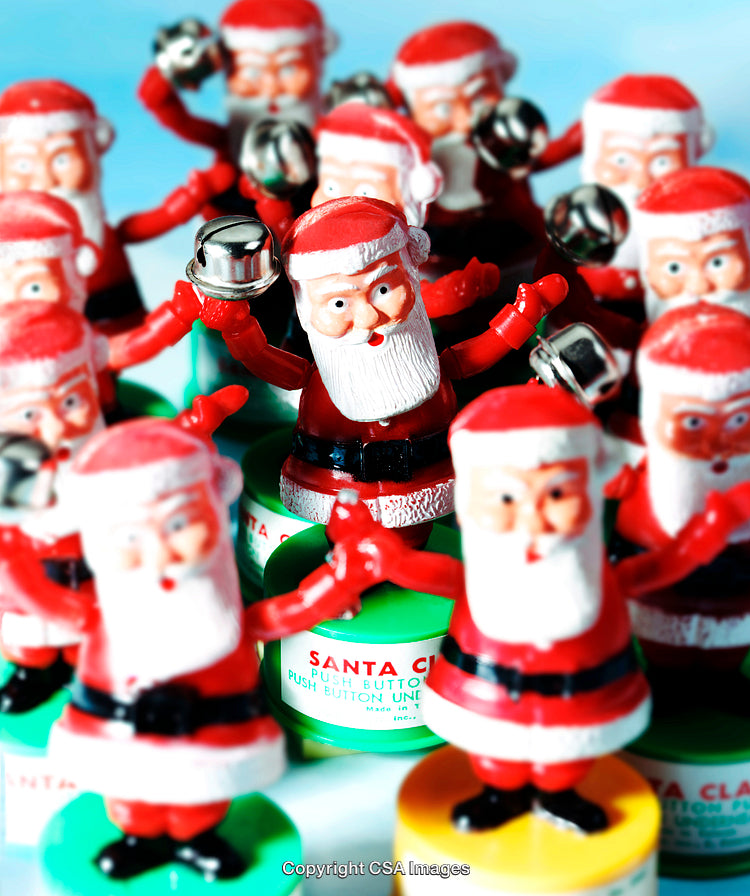 Festive Toy Santa Figurines Display Spreading Cheer and Holiday Spirit