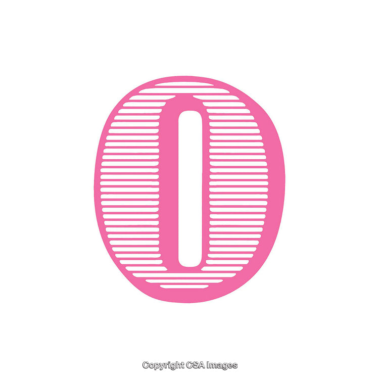 Pink Illustrated Number Zero with Unique Line Art Design on White Background