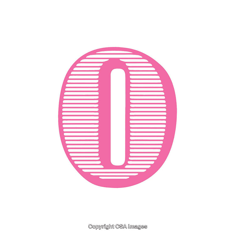 Pink Illustrated Number Zero with Unique Line Art Design on White Background