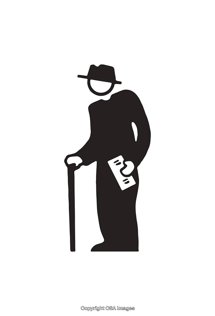 Silhouette of a Person with Hat, Cane, and Envelope Icon
