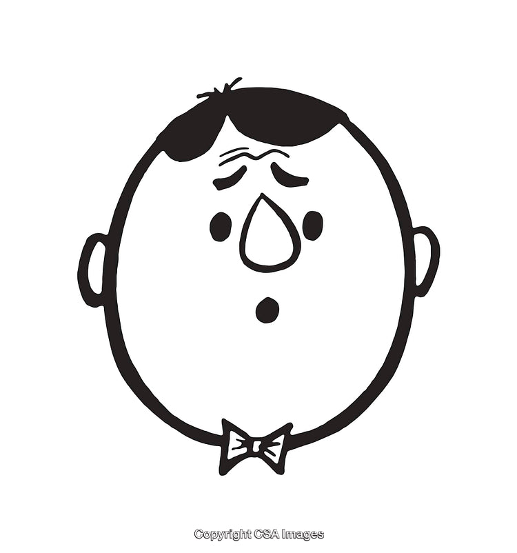 Black and White Line Art of a Concerned Man with Bow Tie