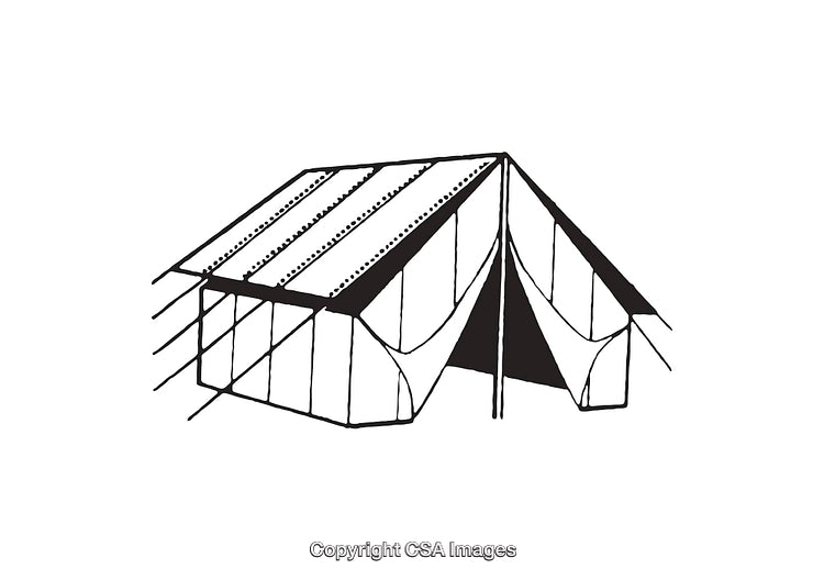 Black and White Line Art of a Camping Tent Illustration