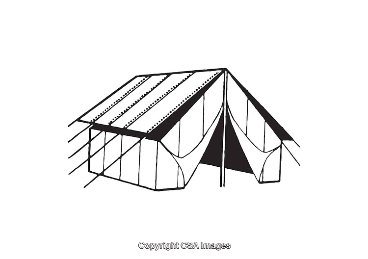 Black and White Line Art of a Camping Tent Illustration