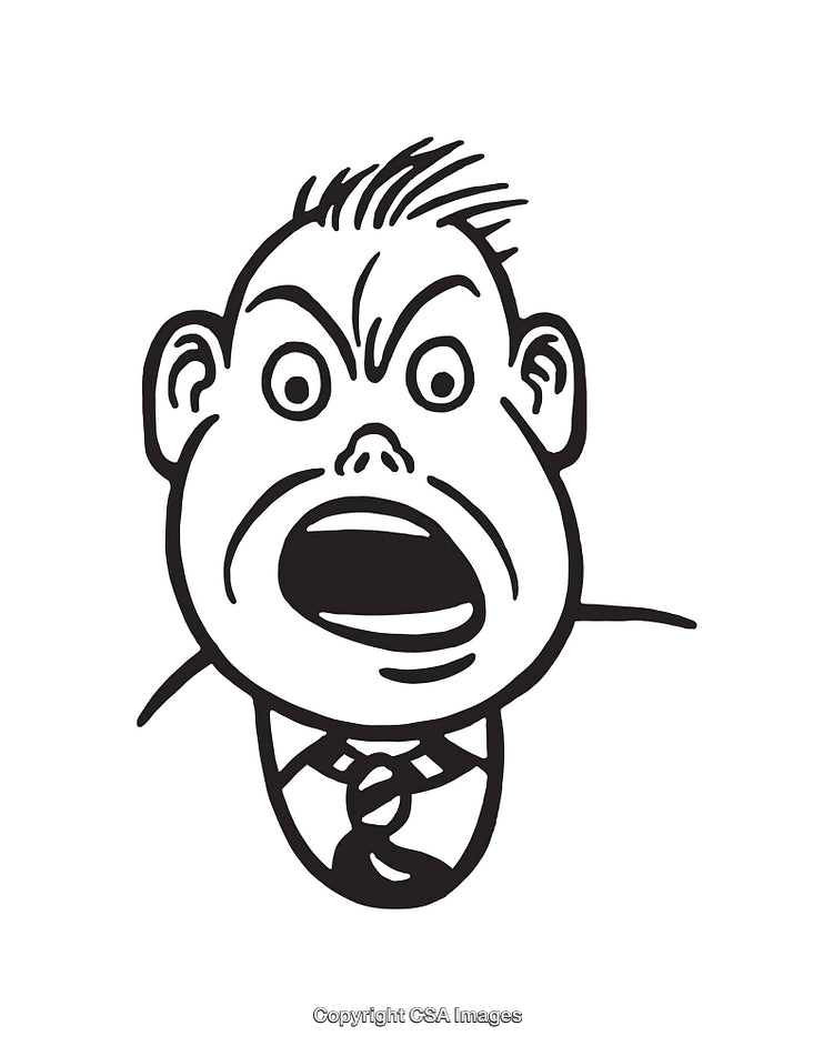Comedic Black-and-White Line Art Illustration of Surprised Expression