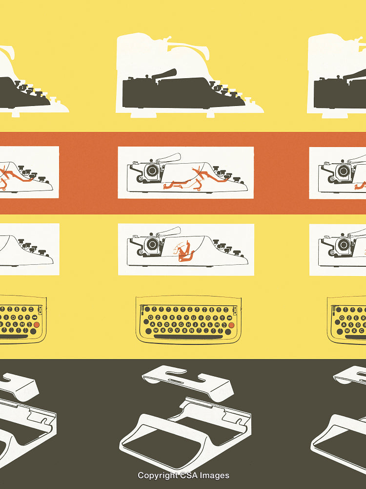 Creative Abstract Typewriter Illustration with Retro Design Element Patterns