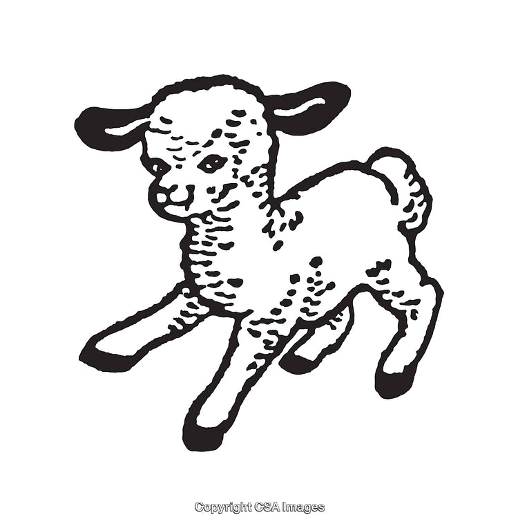 Black and White Illustration of a Playful Lamb in Motion