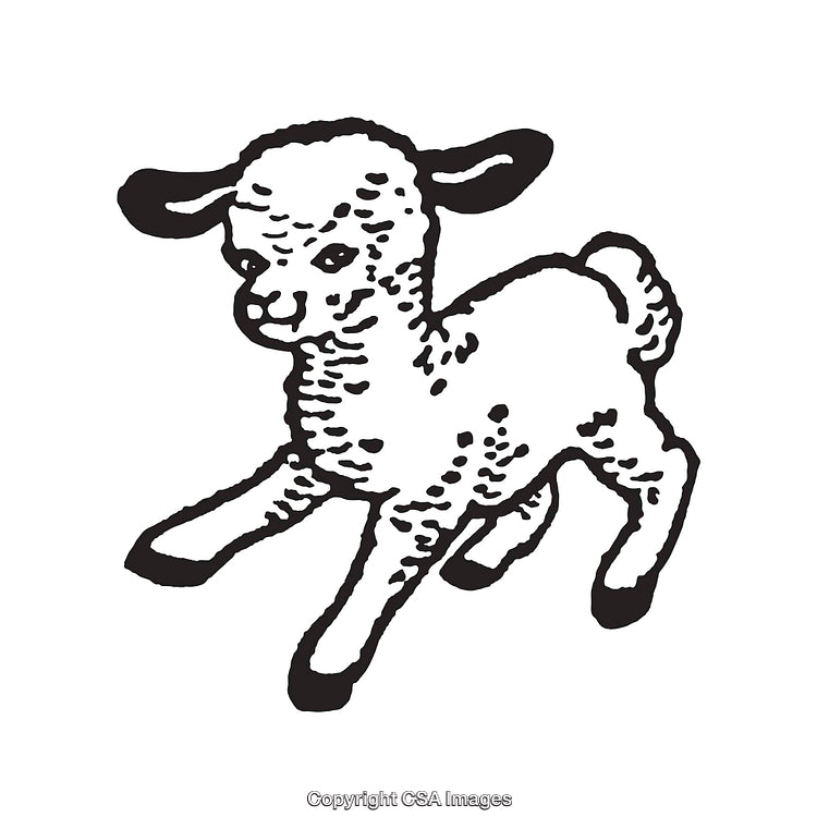 Black and White Illustration of a Playful Lamb in Motion