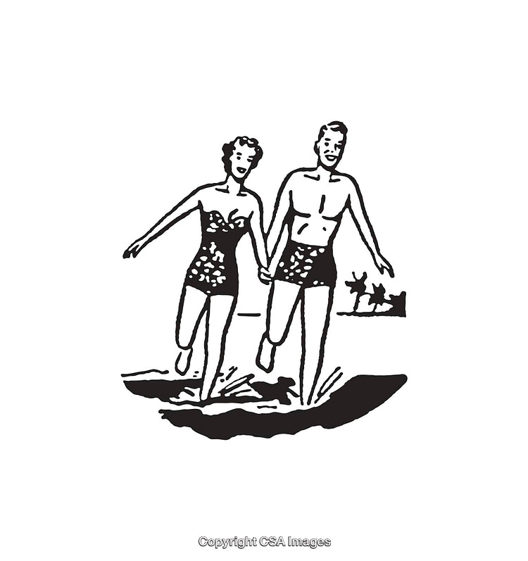 Retro Illustration of a Couple Playing on the Beach