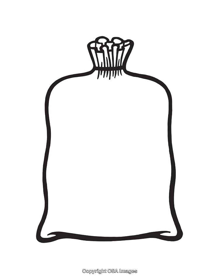 Black and White Line Art Illustration of a Tied Bag