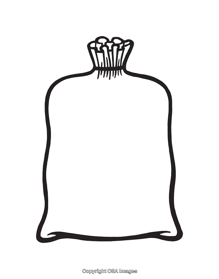 Black and White Line Art Illustration of a Tied Bag