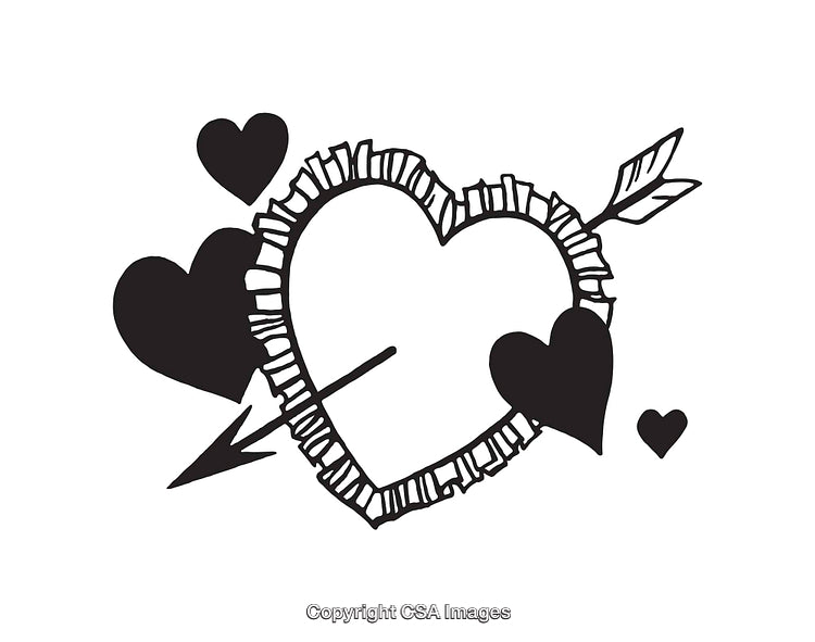 Romantic Black and White Heart With Arrow Line Art Illustration