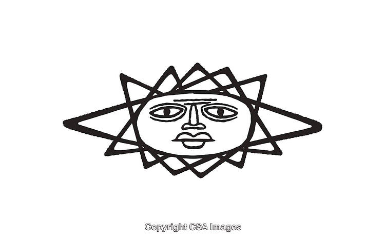 Abstract Bold Line Art Illustration of Sun Face Design in Black and White