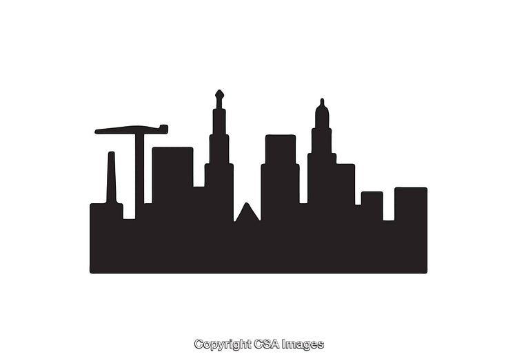 Black and White City Skyline Silhouette with Construction Elements