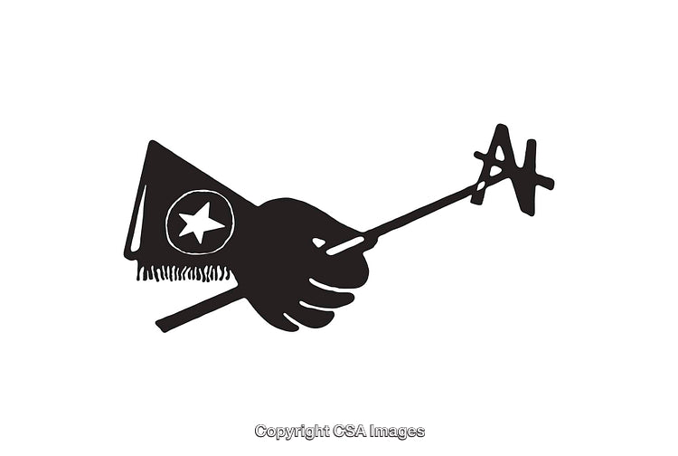Black and White Illustration of Symbolic Hand and Star Motif