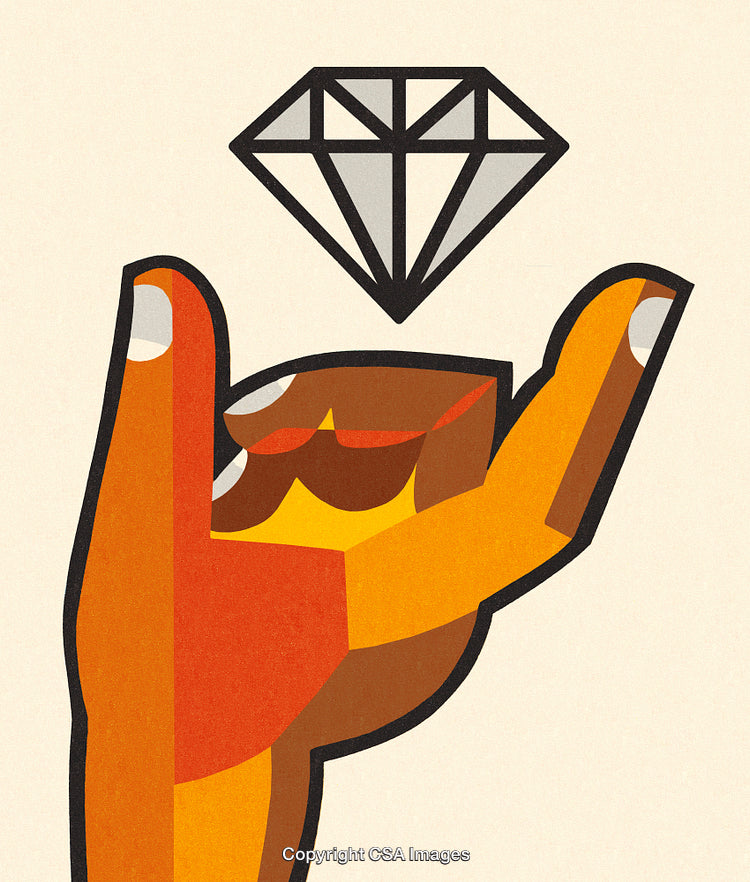Abstract Hand Holding a Diamond in a Bold Graphic Design