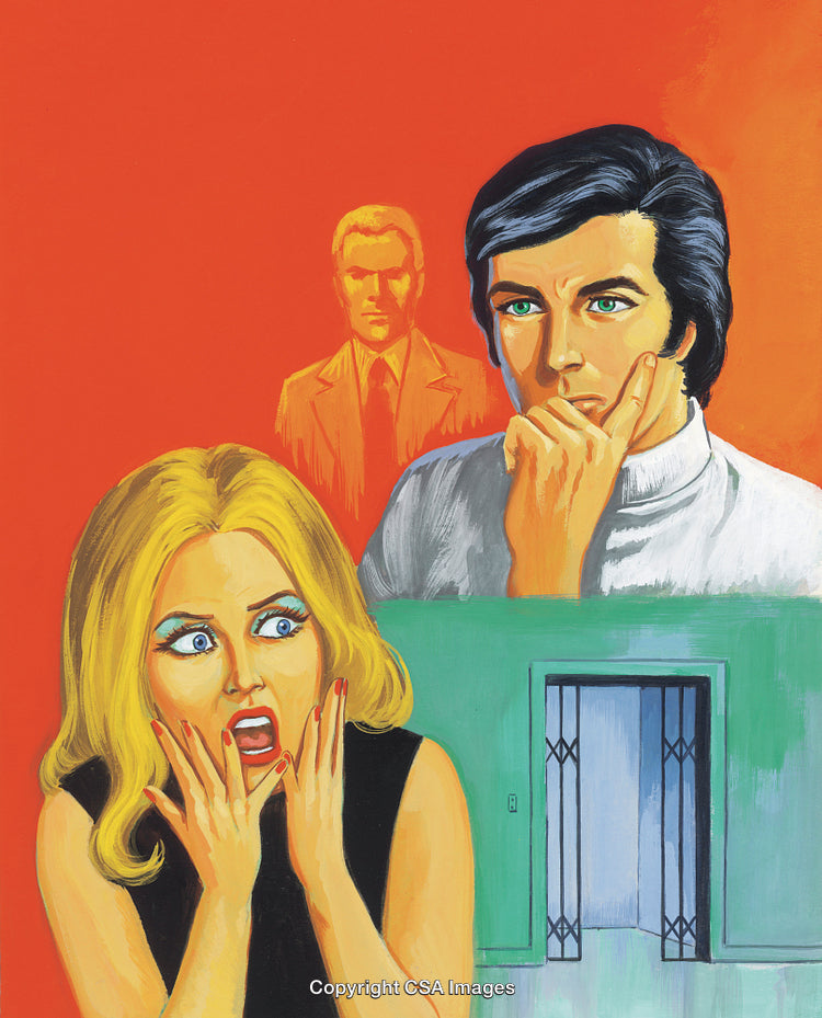 Expressive Retro Illustration Featuring Suspenseful People On Vibrant Background