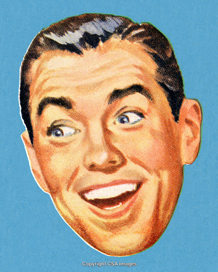 Retro Illustrated Portrait of a Happy Man With an Excited Expression