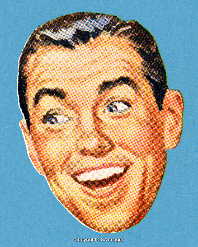 Retro Illustrated Portrait of a Happy Man With an Excited Expression