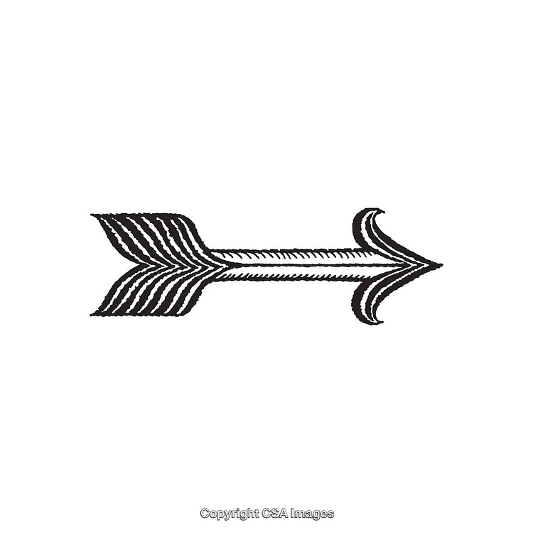 Black and White Decorative Arrow Illustration with Feathered Detailing