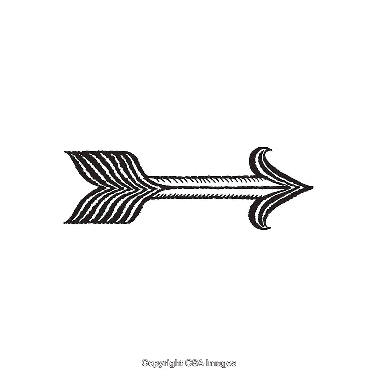 Black and White Decorative Arrow Illustration with Feathered Detailing