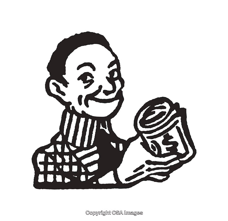 Black and White Line Art of Person Holding a Rolled Paper Object