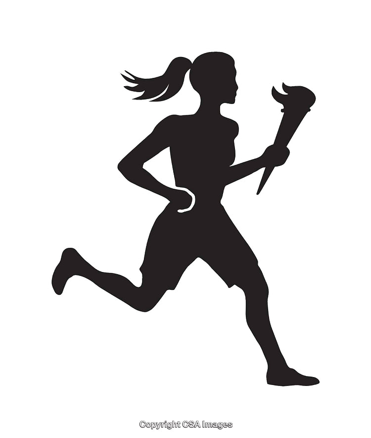 Silhouette of a Female Torch Runner Symbolizing Perseverance and Team Spirit