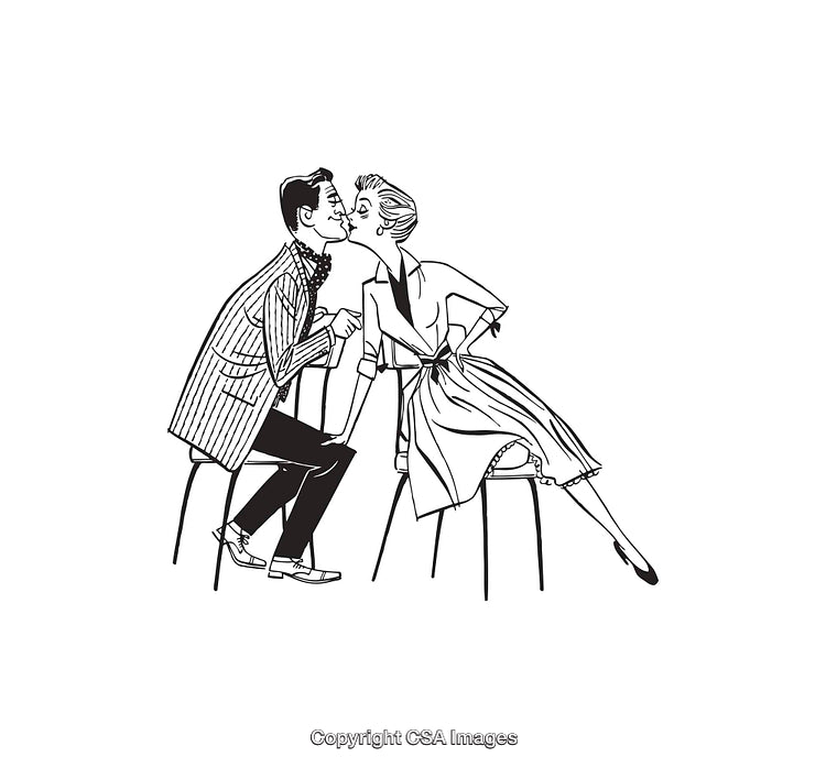 Vintage Style Line Art Illustration of a Romantic Seated Couple