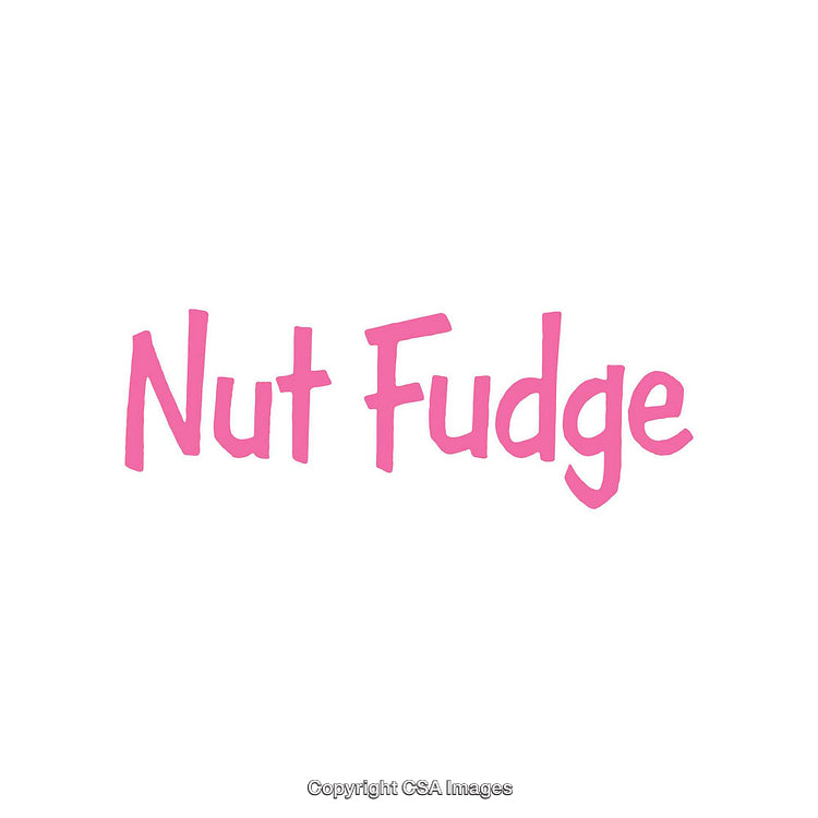 Pink Handwritten Text 'Nut Fudge' on a White Background