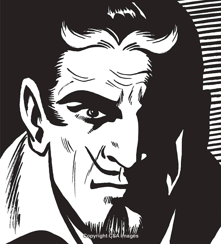 Monochrome Illustration of a Devilish Character in Bold Comic Style