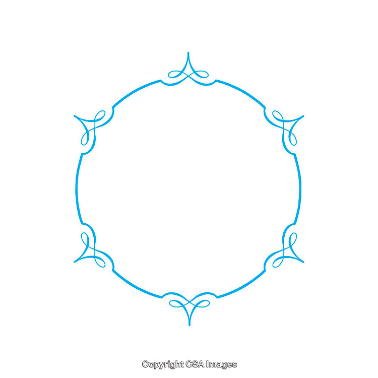 Elegant Circular Frame with Intricate Blue Line Patterns on White Background