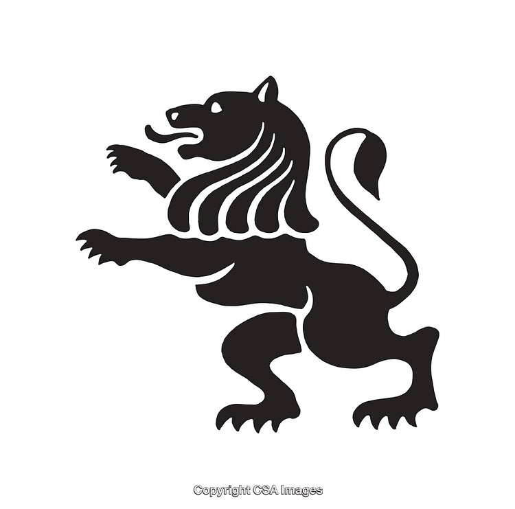 Black and White Heraldic Lion in Classic Line Art Illustration Style
