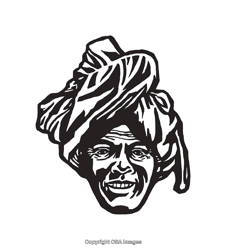 Black and White Illustration of Smiling Face Wearing Headwrap