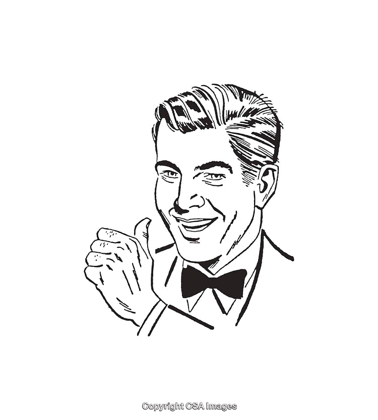 Vintage Line Art Illustration of a Cheerful Man Gesturing Approval
