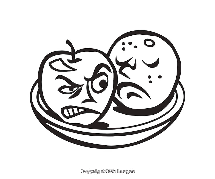Black and White Illustration of Expressive Fruits with Emotional Expressions
